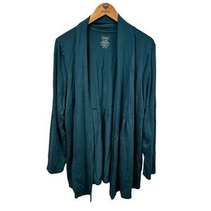 ll bean green womens XL Petite 287937 open Cardigan cotton stretch lightweight